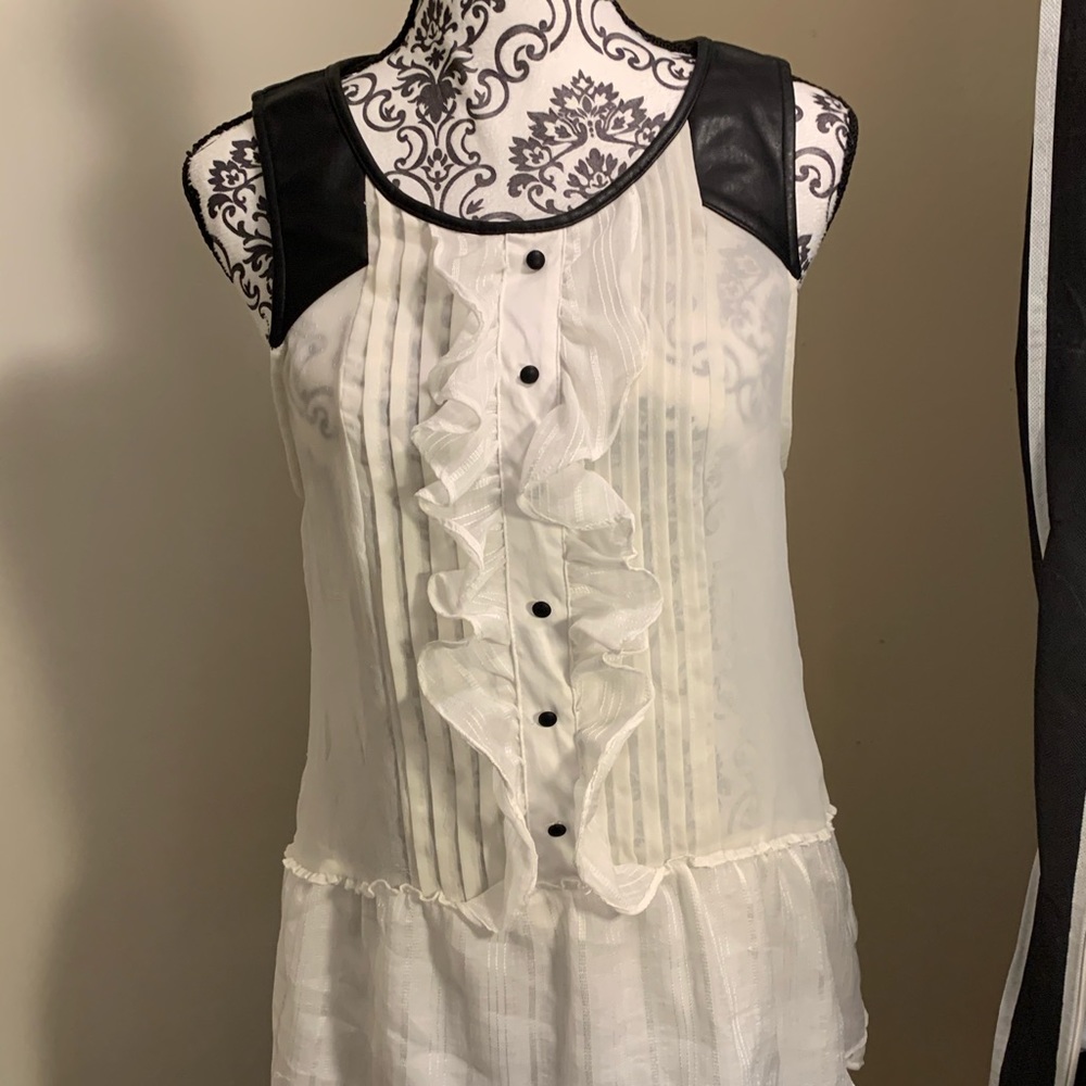 Free People ruffled shirt with vegan leather trim